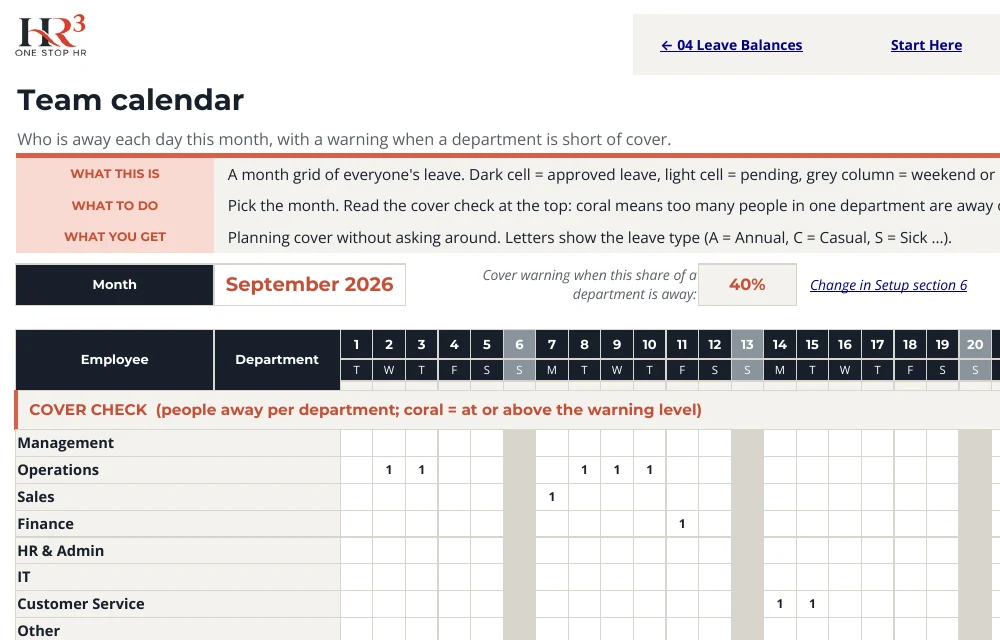 Team calendar